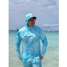 UPF 50 UV álló kapucnis felső tengerkék színben